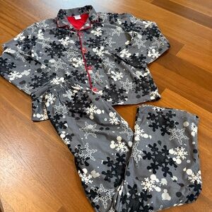 Cherokee Kids M Pajama Set Gray Snowflake Fleece Button Top Pants Winter